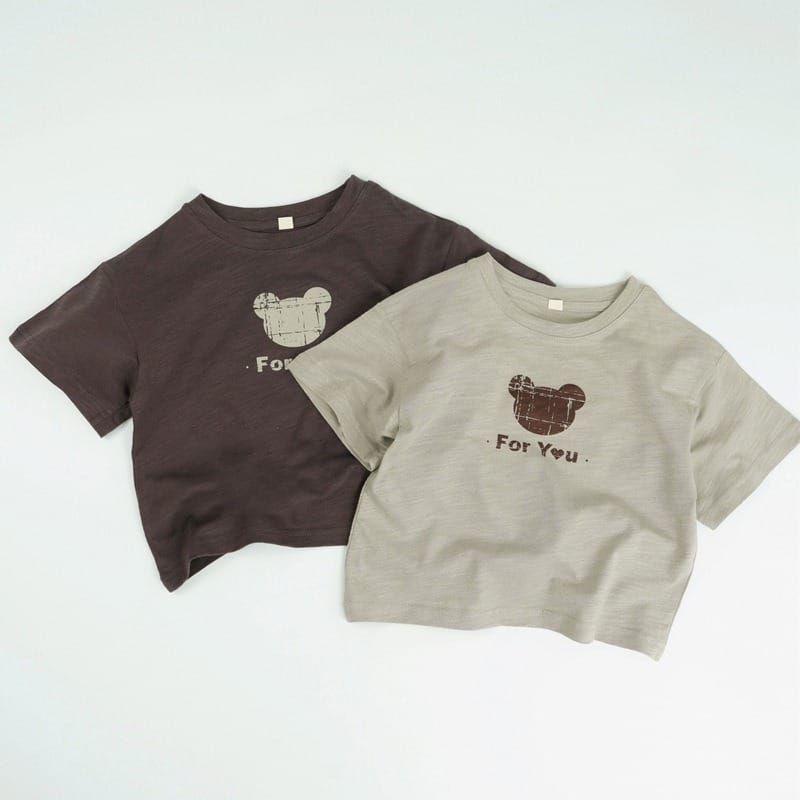 【KID】フォーユーくまプリント半袖コットンTシャツ
