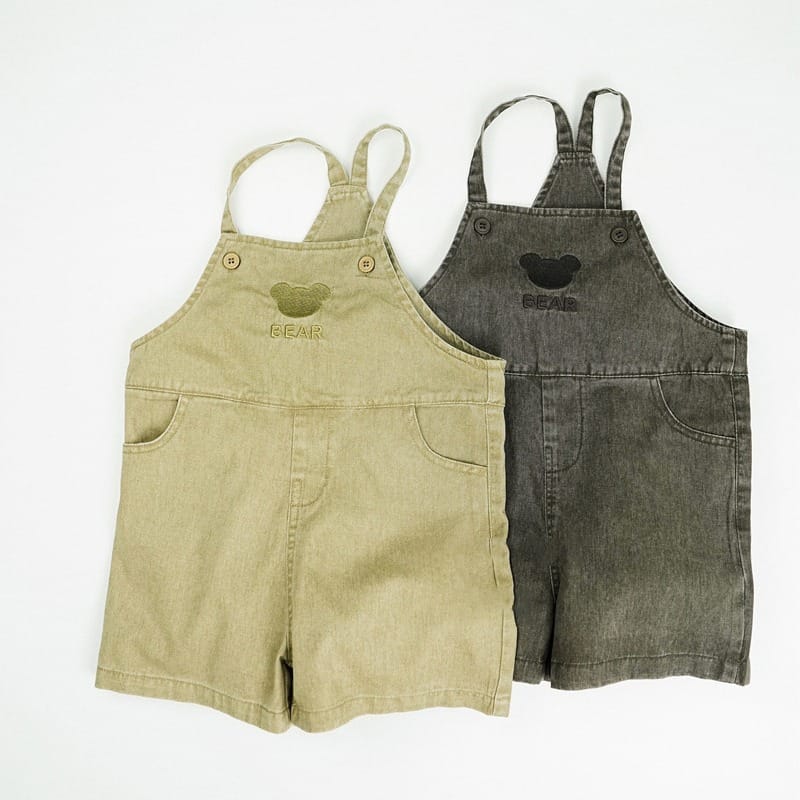 【KID】くま刺繍デニムサロペットハーフパンツ