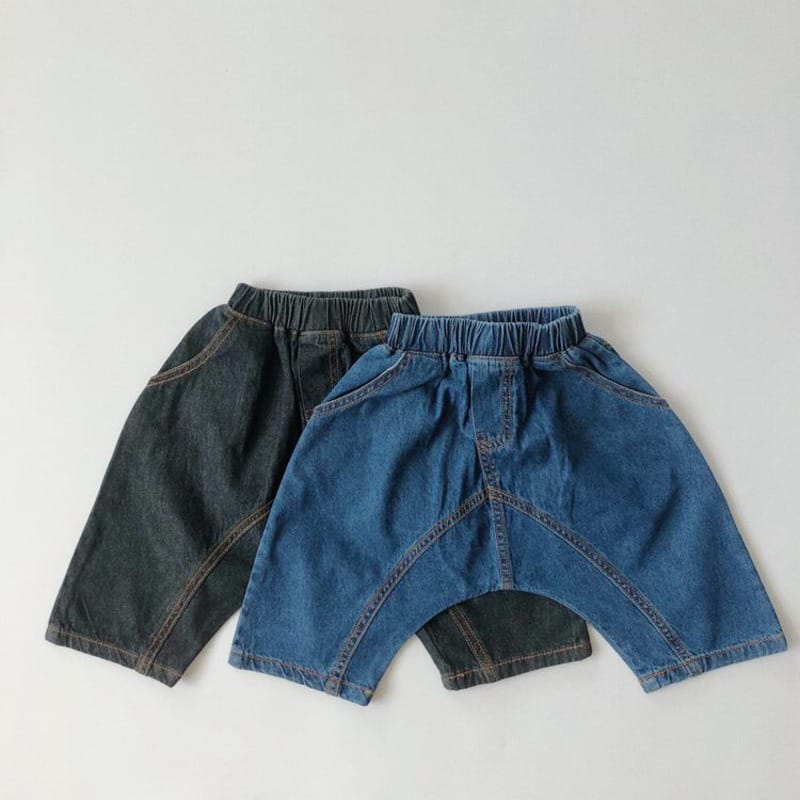 【KID】ステッチ入りデニムサルエルクロップドパンツ