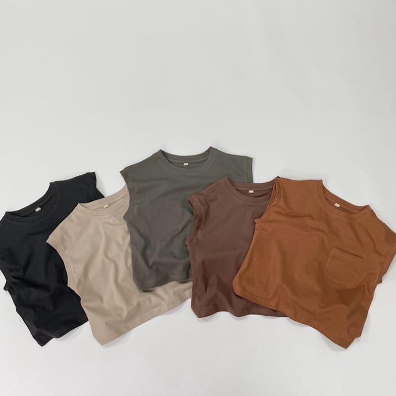 【KID】コットン無地ポケットノースリーブTシャツ