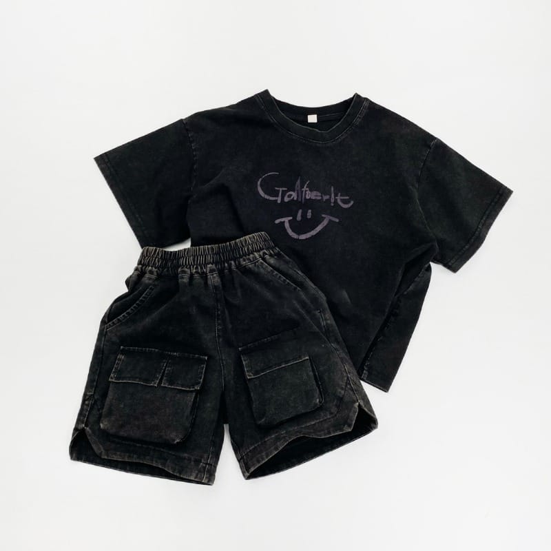 【KID】ウォッシュ加工サイドスリットデニムカーゴハーフパンツ