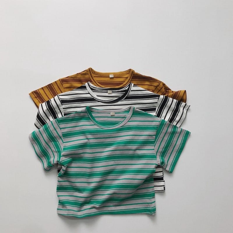 【KID】レトロストライプコットン半袖Tシャツ