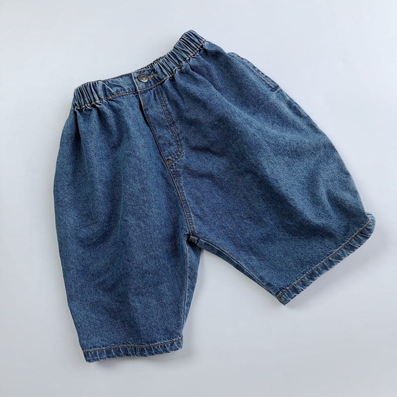 【KID】ウォッシュデニムウエストゴムハーフパンツ