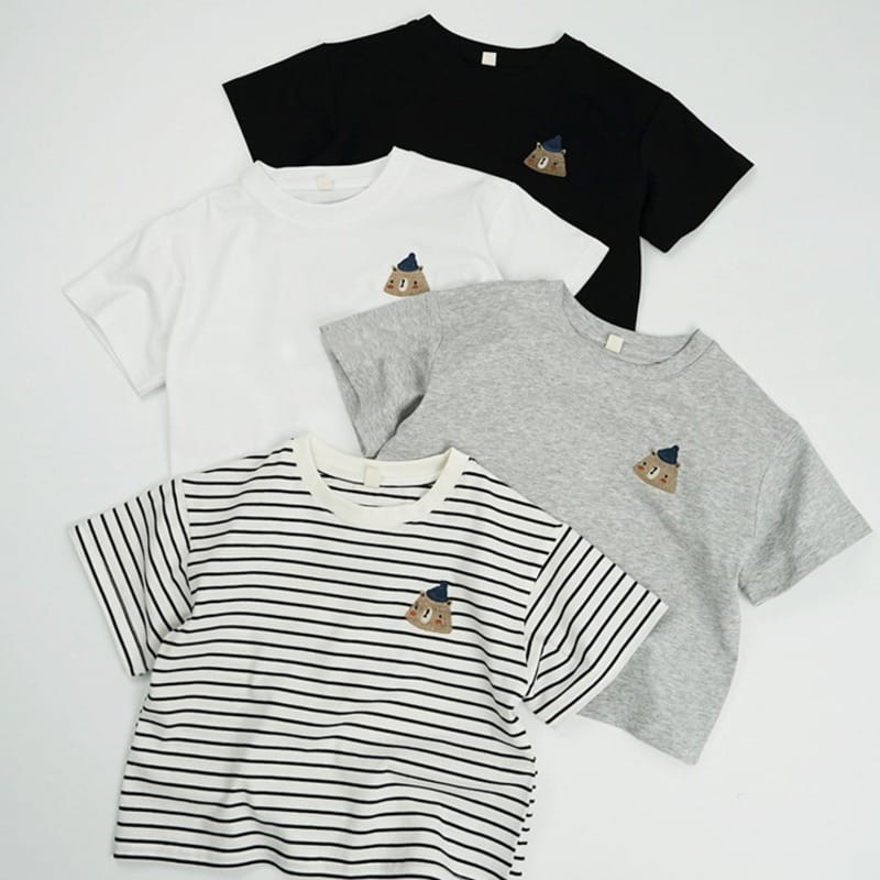 【KID】くまワンポイント刺繍ベーシック半袖Tシャツ