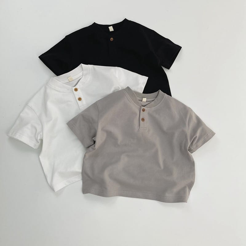 【KID】ベーシック無地半袖ヘンリーネックTシャツ