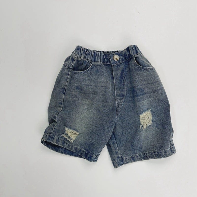 【KID】ウォッシュ加工ダメージデニムハーフパンツ