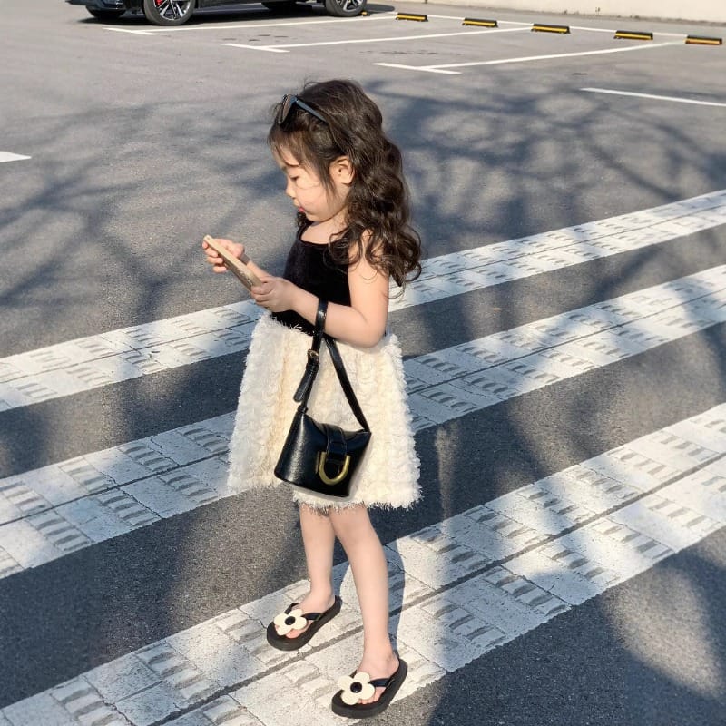 【KID】バックリボン切替花びらノースリーブワンピース