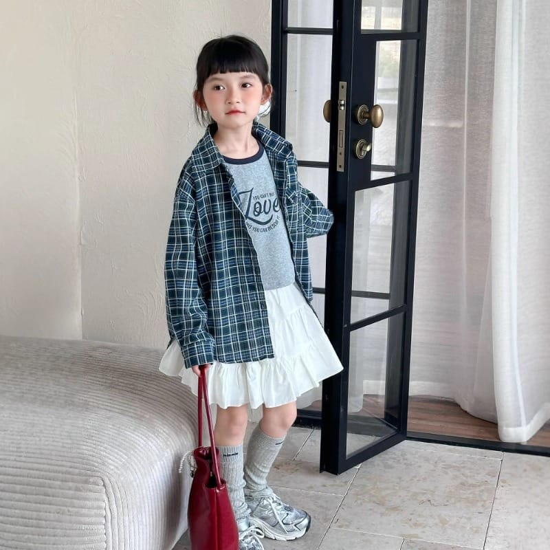 【KID】オーシャンブルーチェック柄長袖シャツ
