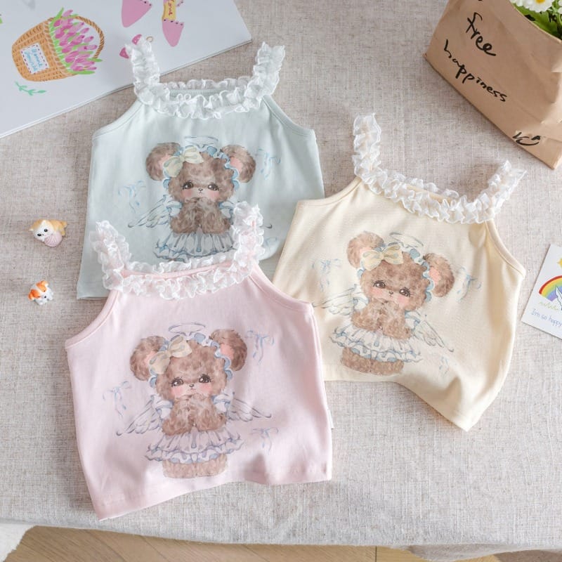【KID】エンジェルくまフリルノースリーブTシャツ