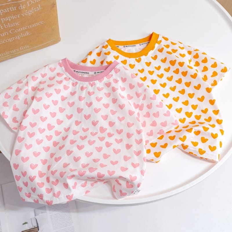 【KID】スケッチハート総柄プリント半袖Tシャツ
