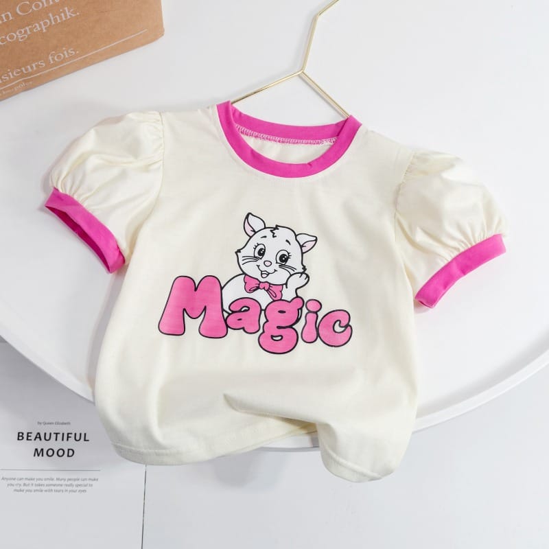 【KID】マジックキャットプリント配色半袖Tシャツ