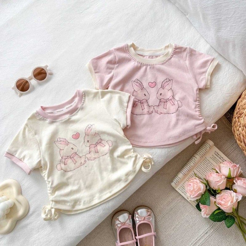 うさぎプリントサイドシャーリング半袖Tシャツ