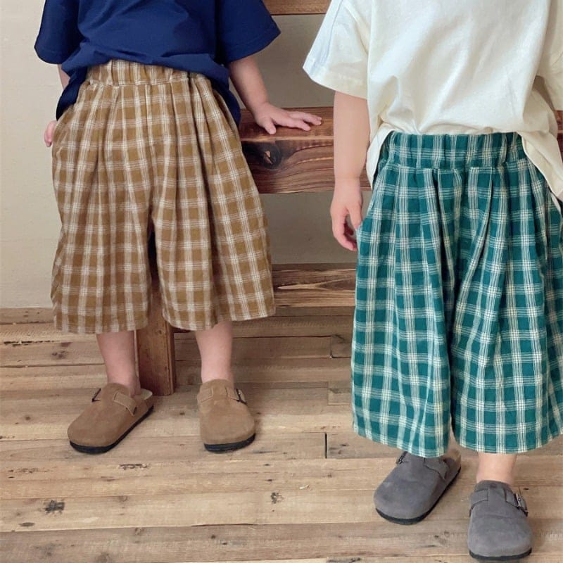 チェック柄ウエストゴムワイドパンツ