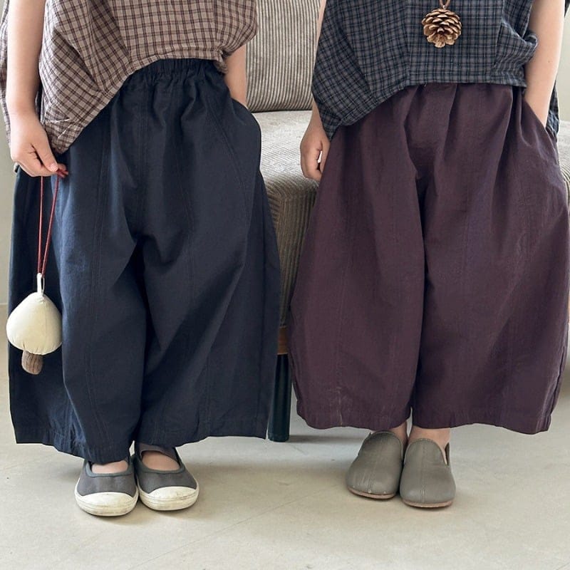 【KID】切り替えデザイン無地バルーンワイドパンツ