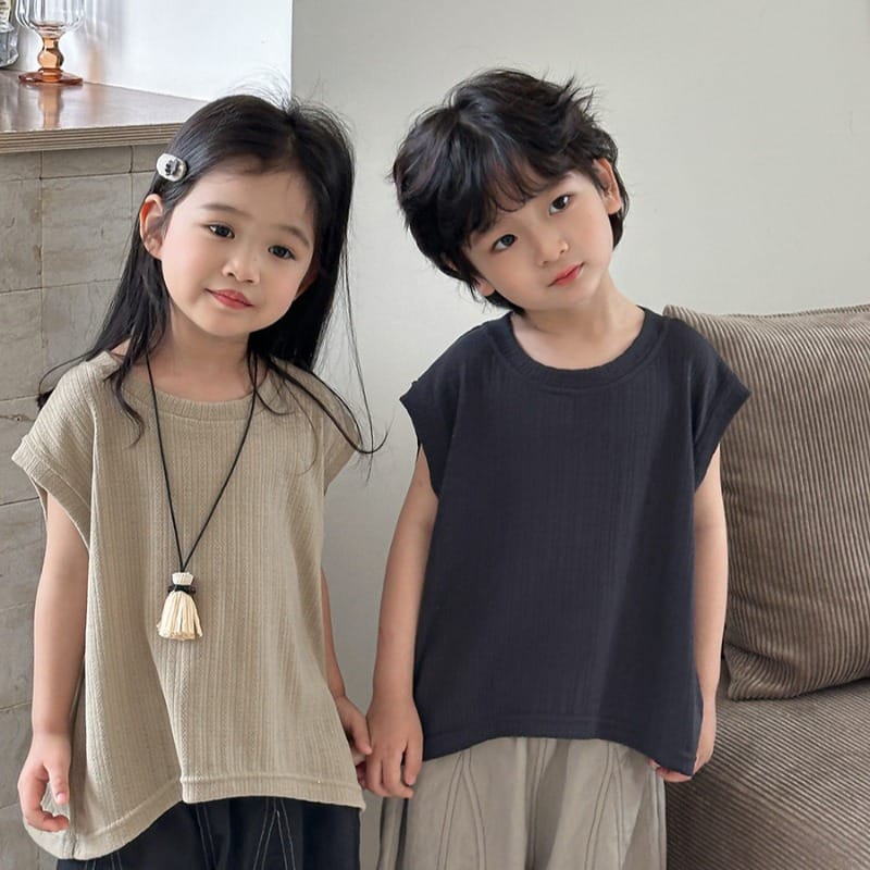 【KID】シンプルリブ無地ノースリーブTシャツ