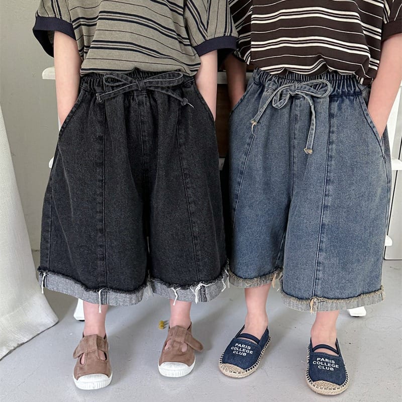 【KID】ヴィンテージロールアップデニムワイドハーフパンツ