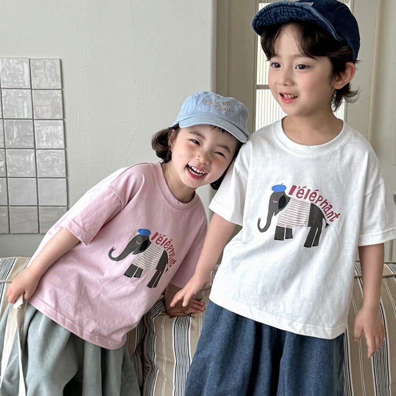 【KID】カラーリングエレファント半袖Tシャツ
