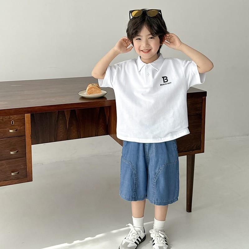 【KID】ウエストゴムデニム5分丈ハーフパンツ