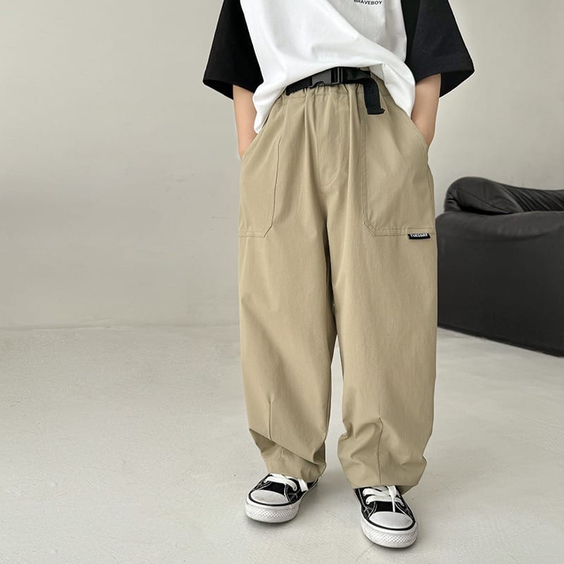【KID】ベルト付きウエストゴムカジュアルワイドパンツ