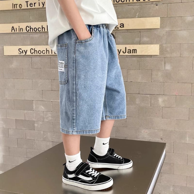 カジュアルルーズワイドデニムハーフパンツ