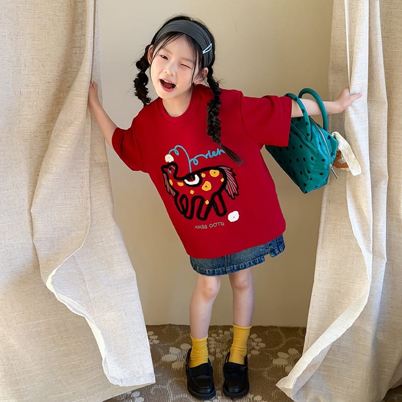 【KID】ホースモチーフサガラ刺繍半袖Tシャツ