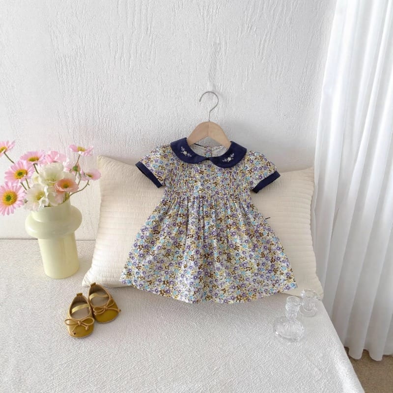 【BABY】パフスリーブ小花柄丸襟半袖ワンピース