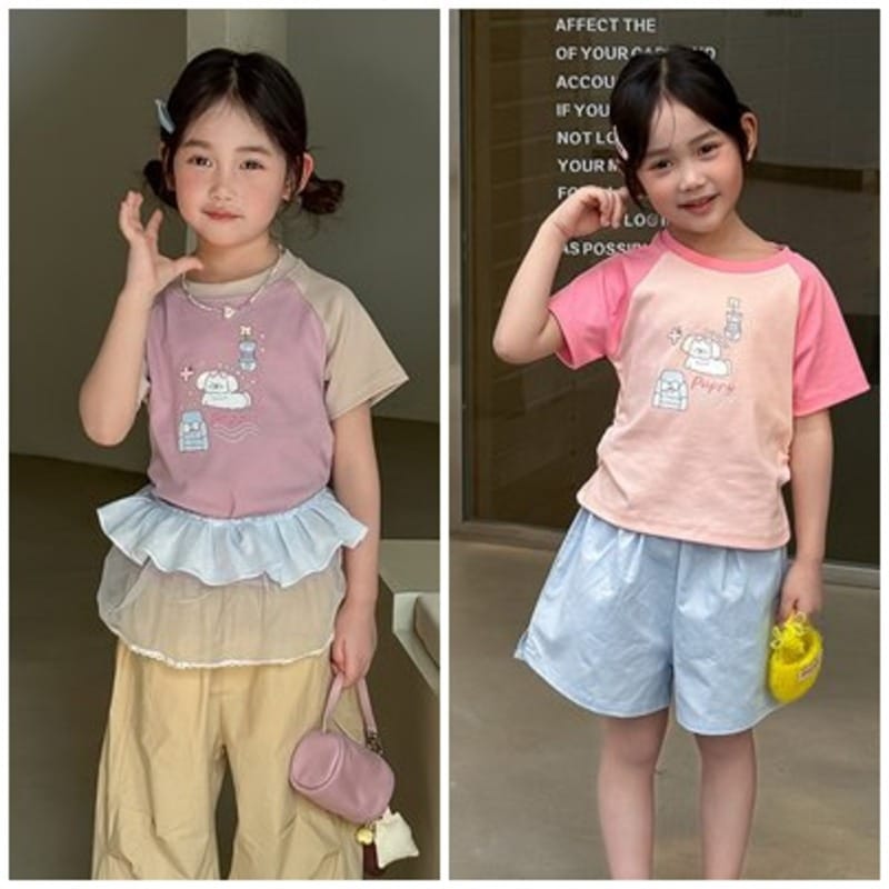 【KID】ラグラン配色キャラクタープリント半袖Tシャツ