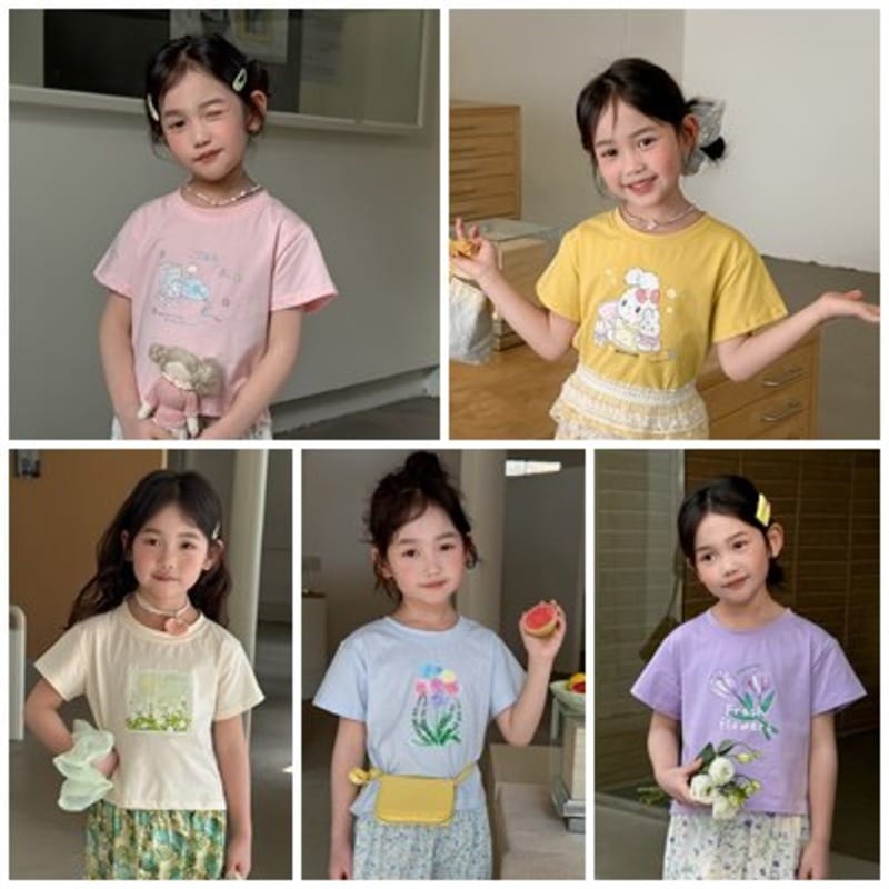 【KID】バックリボンバックスリットプリント半袖Tシャツ