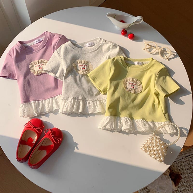 【KID】カップケーキ裾フリルレース半袖Tシャツ