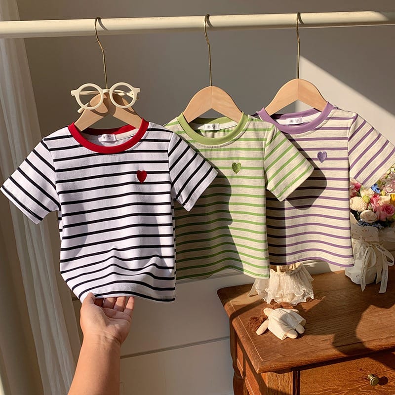 【KID】ハートポイントストライプ半袖Tシャツ