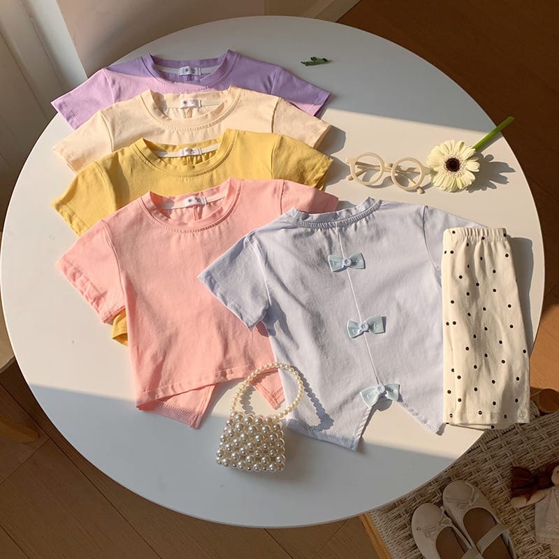 【KID】バックリボン半袖クルーネックTシャツ