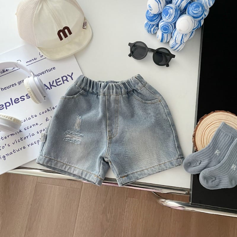 【BABY】ウォッシュ加工ダメージデニムハーフパンツ