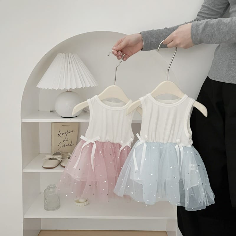 【BABY】星モチーフチュール切替ノースリーブワンピース