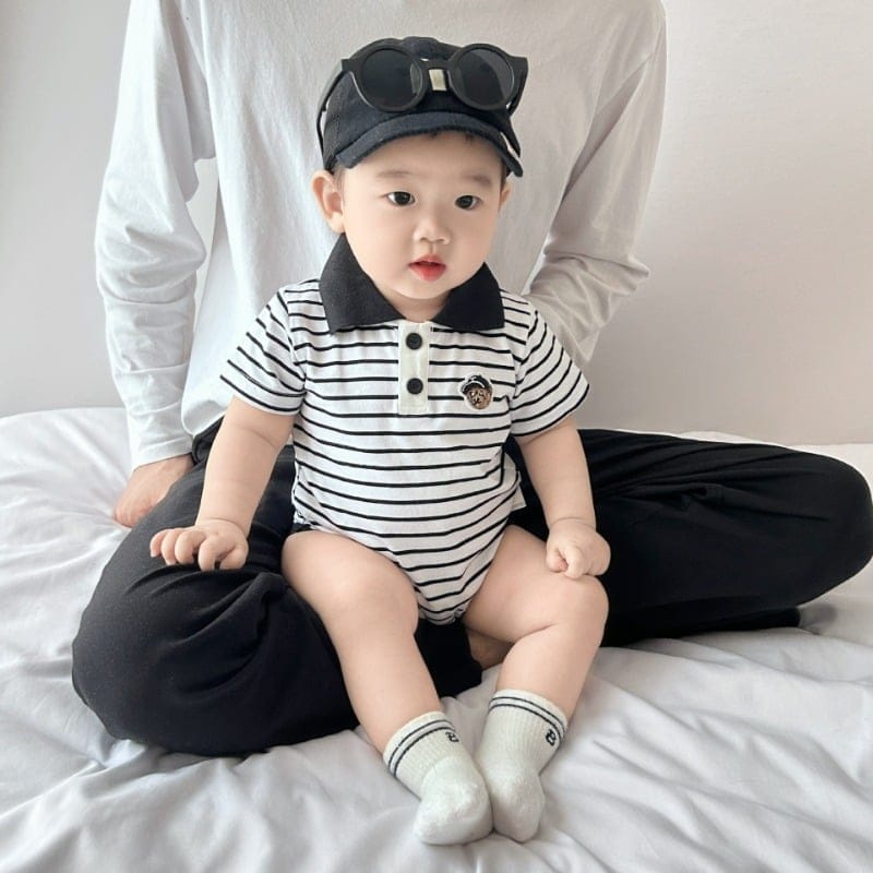 【BABY】キャプテンくまストライプポロロンパース