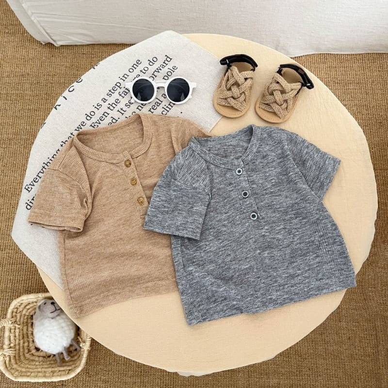 【BABY】シンプルリブヘンリーネック半袖Tシャツ