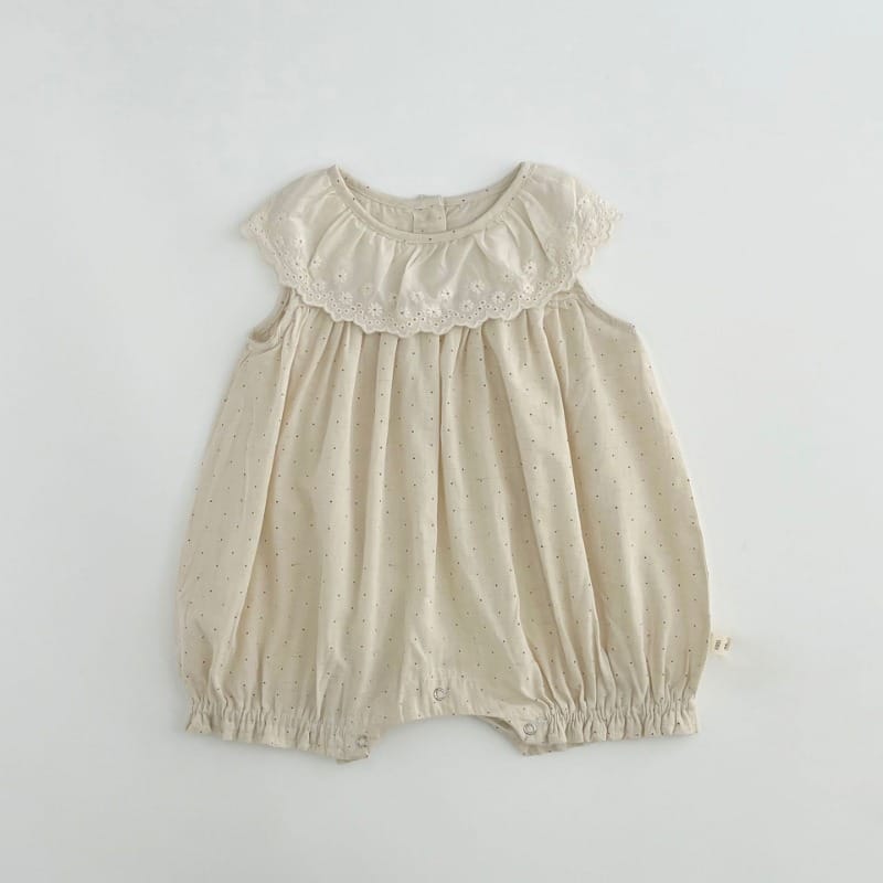 【BABY】ミニドット刺繍フリルレース襟ロンパース
