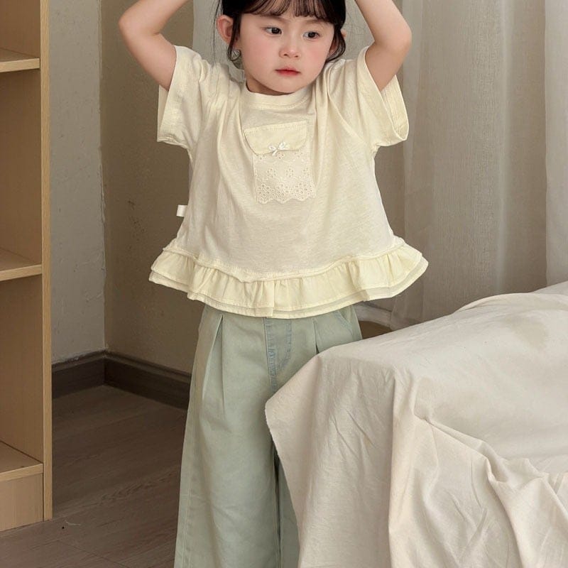 【KID】レースポケット裾フリル半袖Tシャツ