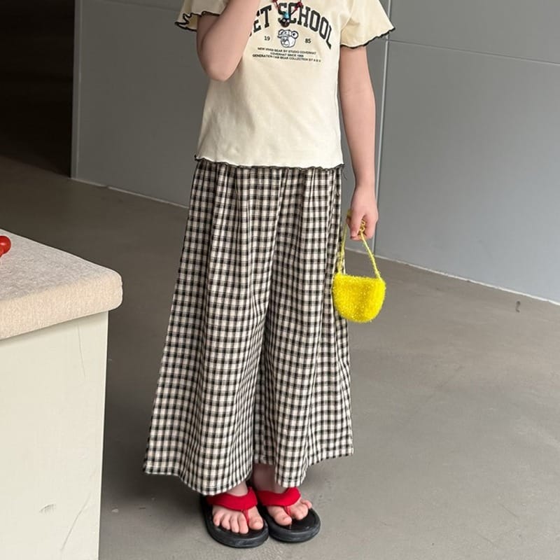【KID】チェック柄レトロコットンワイドパンツ