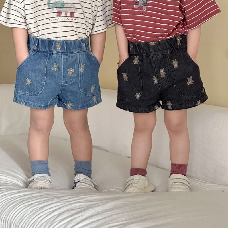 【KID】くま総柄デニムハーフパンツ