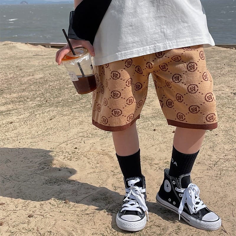 【KID】コインロゴ総柄ゆったりキッズハーフパンツ