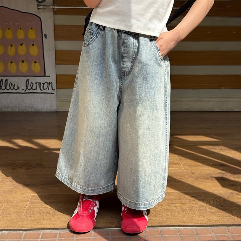ヴィンテージ風ウォッシュ加工デニムロングパンツ