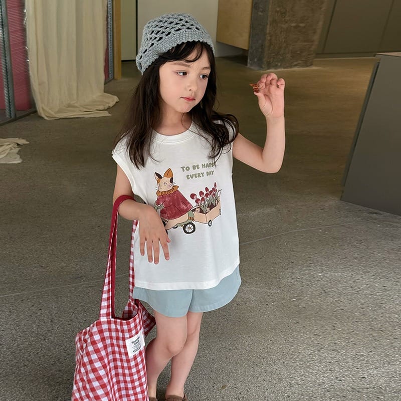 【KID】キャットプリントノースリーブTシャツ
