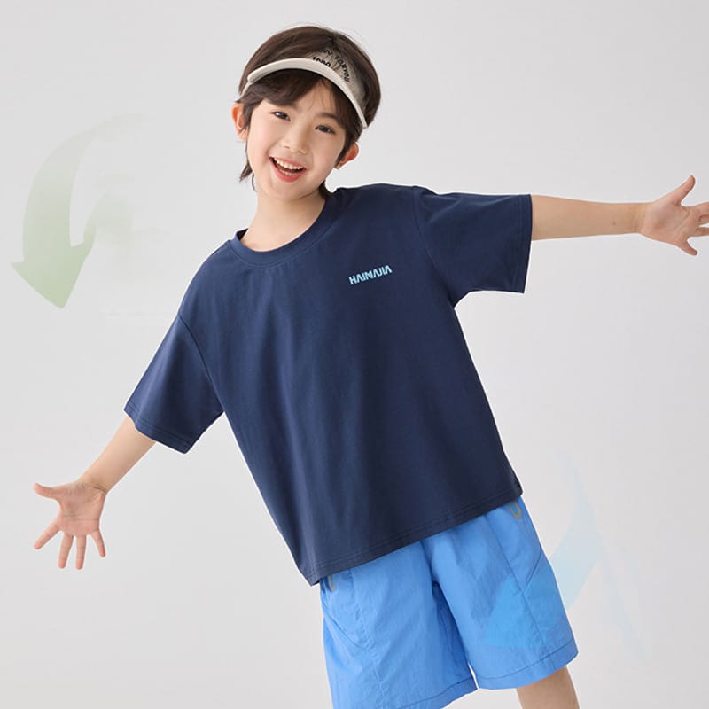 【KID】レアルハッピー英字ロゴプリント半袖Tシャツ