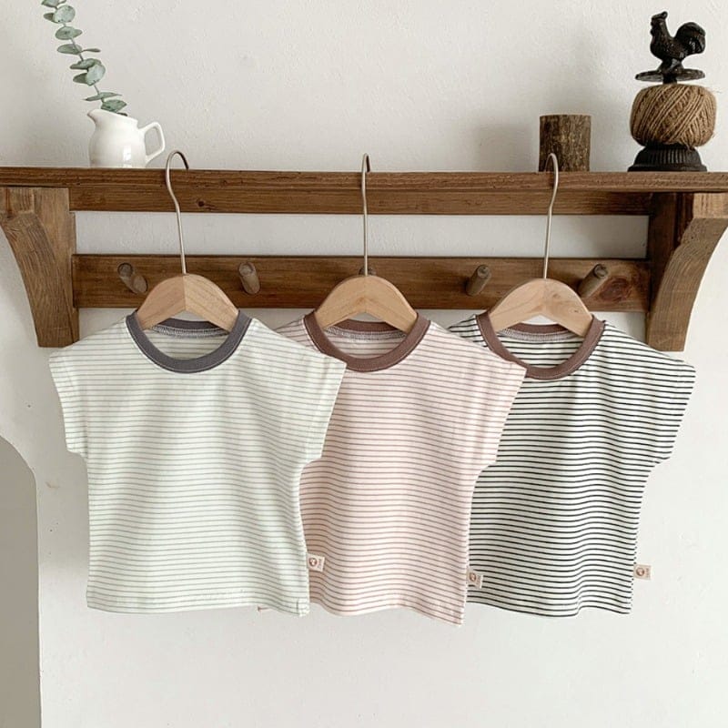 【BABY】ストライプ柄コットン半袖クルーネックTシャツ