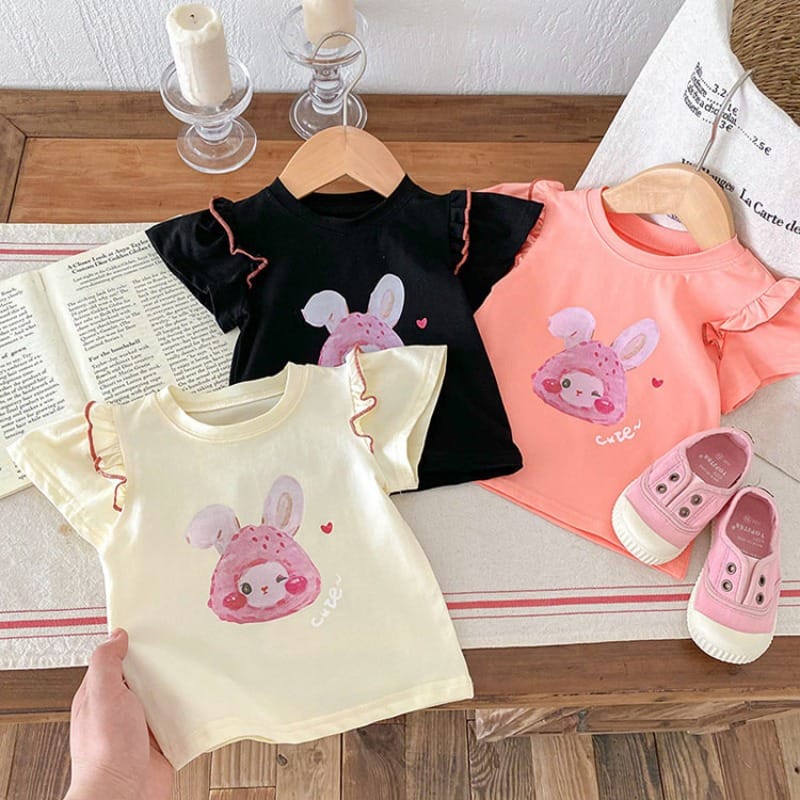 【BABY】いちごもっちりうさぎフリル袖半袖Tシャツ