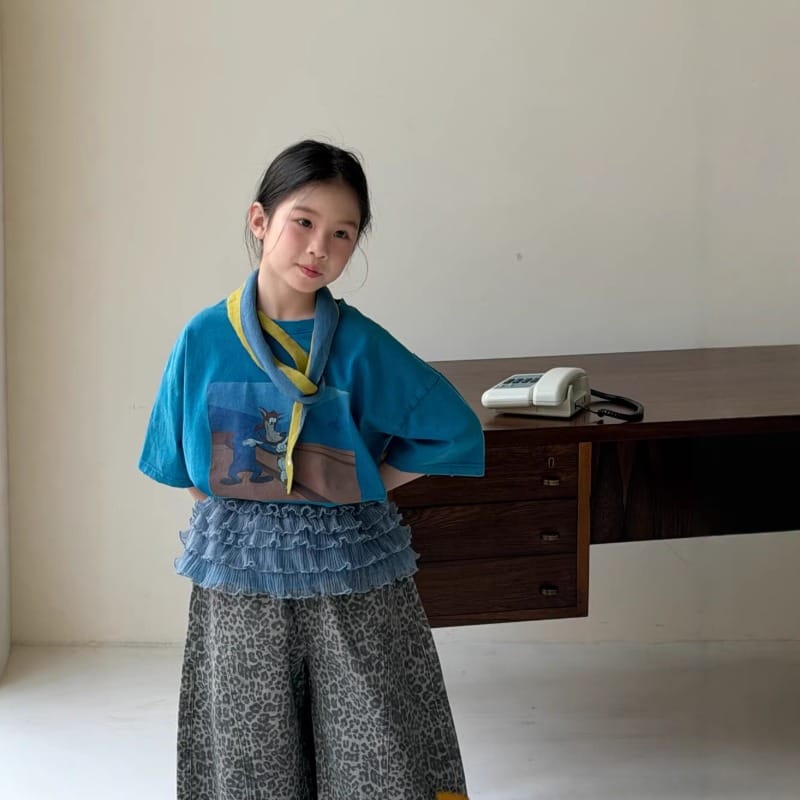 【KID】カートゥーンプリントティアードフリル半袖Tシャツ