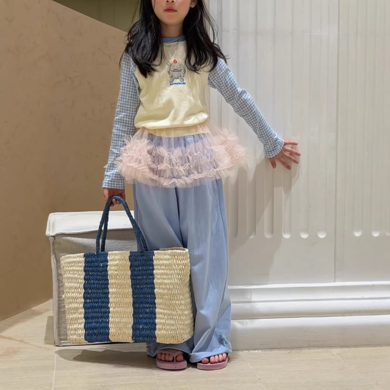 【KID】ビッグイヤーラビットチェック切り替え長袖Tシャツ