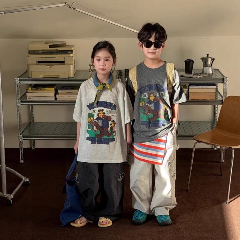 【KID】くまイラスト英字ロゴプリント半袖Tシャツ