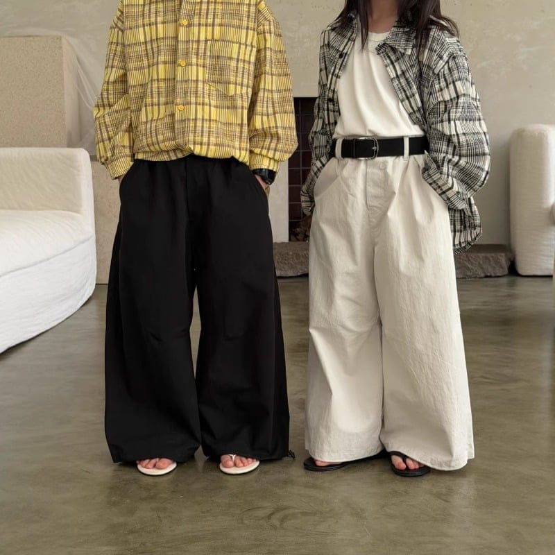 【KID】無地ゆったりシルエットカジュアルワイドパンツ