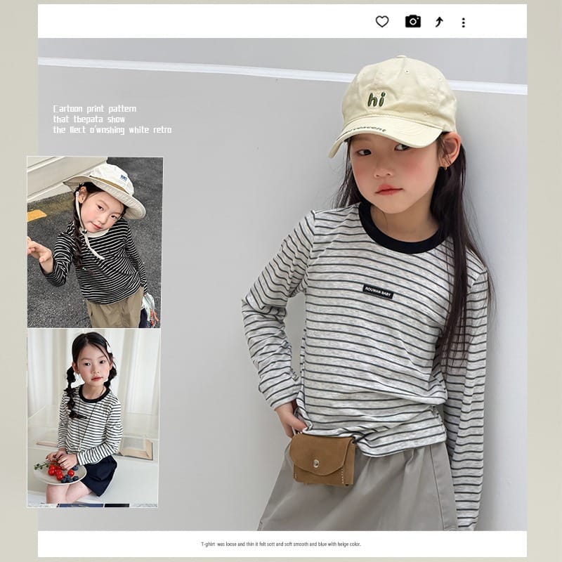 【KID】ガールズストライプ柄クルーネック長袖Tシャツ